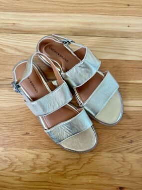 NWOT Lucky Brand Gold Double-Strap Slingback Sandals